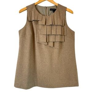 Banana Republic Wool Blend Box Pleat Metallic Shift Top Camel Soft Gold Accent